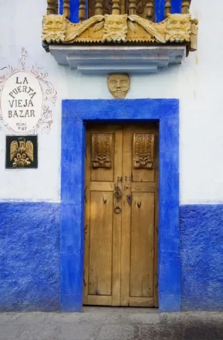 Framed Print : North America, Mexico, Guanajuato state, San Miguel. A door to an old bazaar shop