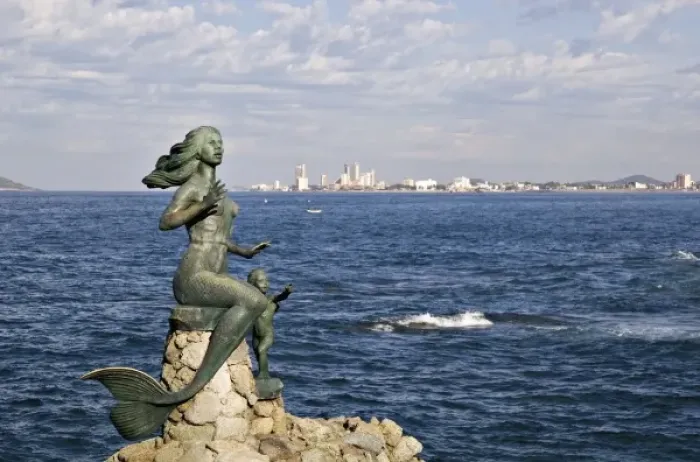 Framed Print : North America, Mexico, Mazatlan. Mermaid monument at the Glorieta Sanchez Taboada