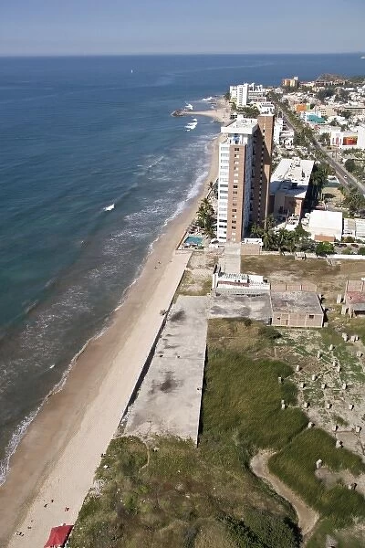 North America, Mexico, Mazatlan. A view of the beach (Playa Gaviotas) from the El Moro Beach Hotel