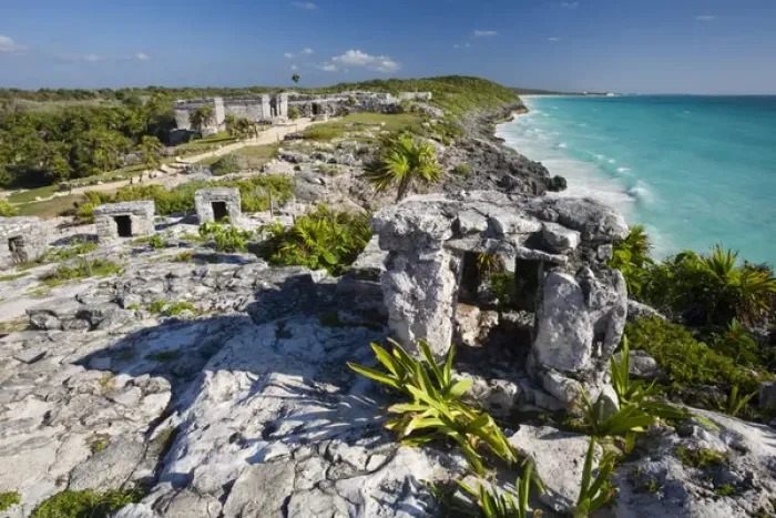 Framed Print : North America, Mexico, Quintana Roo, Tulum. A view from the main temple of the Tulum ruins