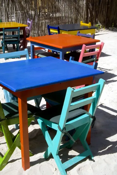 Framed Print : North America, Mexico, Quintana Roo, Tulum. Colorful table settings at a cafe Framed Print : North America, Mexico, Quintana Roo, Tulum. Colorful table settings at a cafe