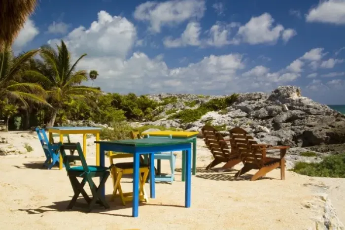 Framed Print : North America, Mexico, Quintana Roo, Tulum. Colorful table settings at a cafe Framed Print : North America, Mexico, Quintana Roo, Tulum. Colorful table settings at a cafe