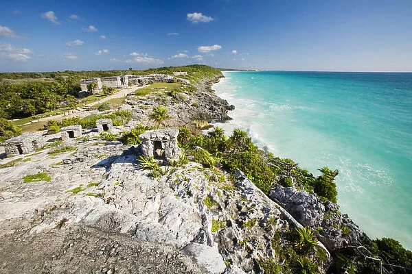 North America, Mexico, Quintana Roo, Tulum. A view from the main temple of the Tulum ruins