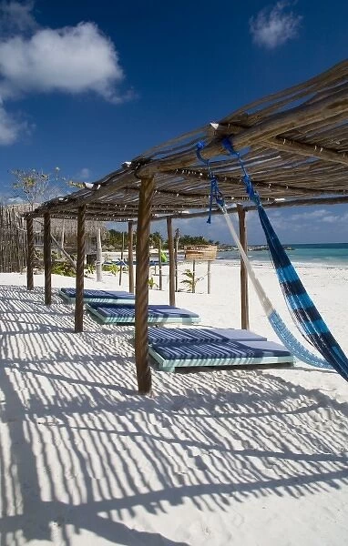 North America, Mexico, Quintana Roo, Tulum. A place of relaxation on the beach near the Tulum ruins