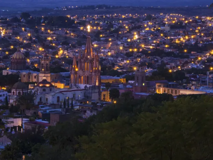 Framed Print : North America; Mexico; San Migel de Allende; Evening City View from above City with