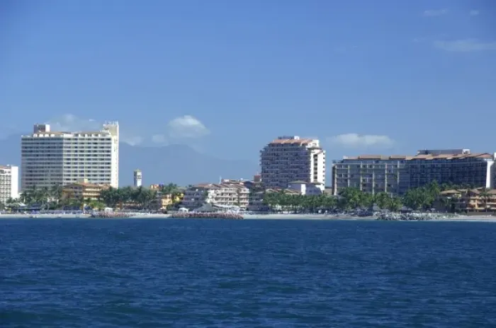 Framed Print : North America, Mexico, State of Jalisco, Puerto Vallarta. Typical beach front resorts