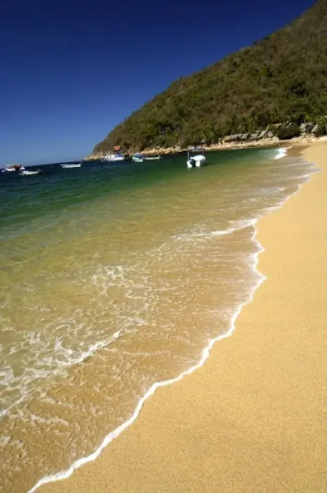 Framed Print : North America, Mexico, State of Jalisco, Puerto Vallarta. Green waters at Yelapa Beach