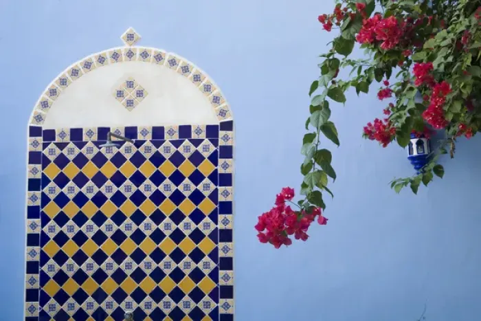 Framed Print : North America, Mexico, Yucatan, Merida. Tiled wall near the pool at the Hotel MedioMundo