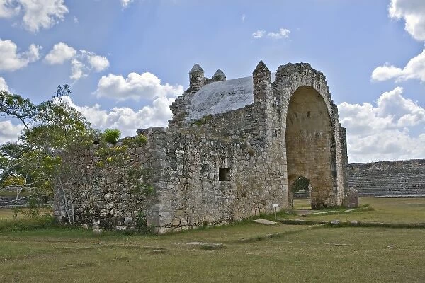 North America, Mexico, Yucatan, Merida. An old Christian chapel built upon the ruins