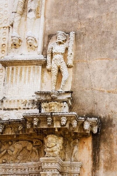North America, Mexico, Yucatan, Merida. Carvings on the exterior of a church in the