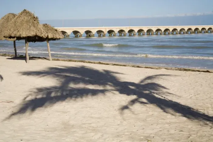 Framed Print : North America, Mexico, Yucatan, Progreso. The beach of Progreso with the 5 mile Framed Print : North America, Mexico, Yucatan, Progreso. The beach of Progreso with the 5 mile