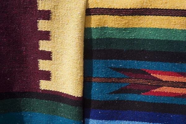 North America, Mexico, Yucatan, Progreso. Colorful blankets in the artisans market