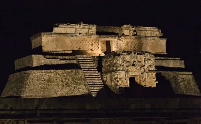 Framed Print : North America, Mexico, Yucatan, Uxmal. Detail of the top of the Pyramid of the Magician