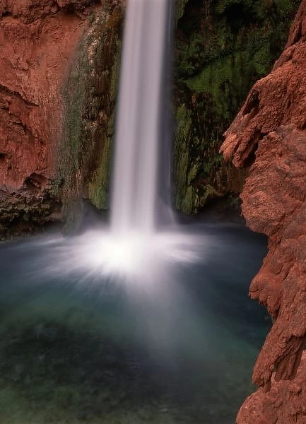 North America, U. S. A. Arizona, Havasu Canyon, Mooney Falls, Havasupai Res. Waterfall
