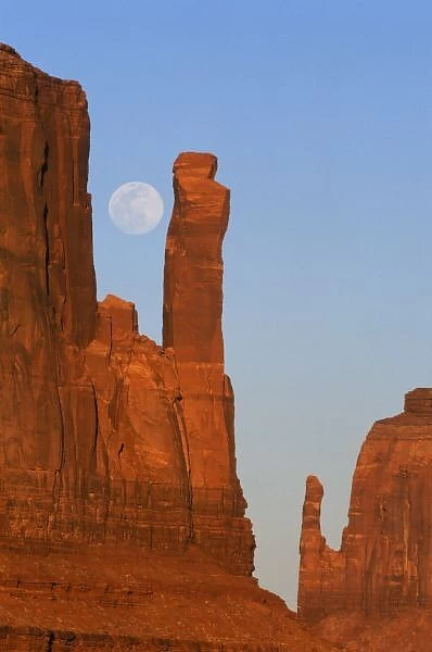 North America, U. S. A. Utah, Monument Valley, Moonrise at Mittens