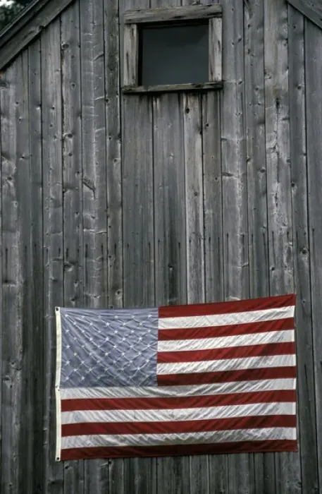 Framed Print : North America, United States, New England. American Flag on barn Framed Print : North America, United States, New England. American Flag on barn