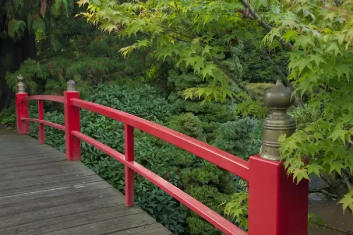 Framed Print : North America, United States, Washington, Renton, red bridge in Kubota Japanese Garden