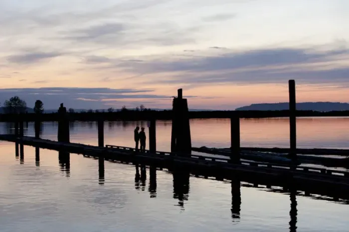 Framed Print : North America, United States, Washington, Everett, people on dock during sunset Framed Print : North America, United States, Washington, Everett, people on dock during sunset