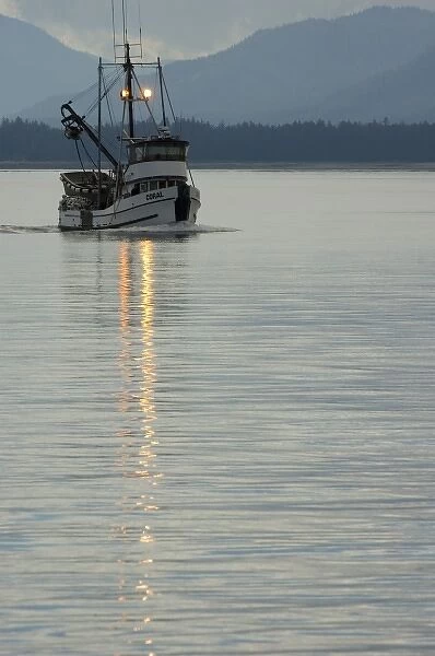 North America, USA, AK, Inside Passage. Commercial fishing boat end of day
