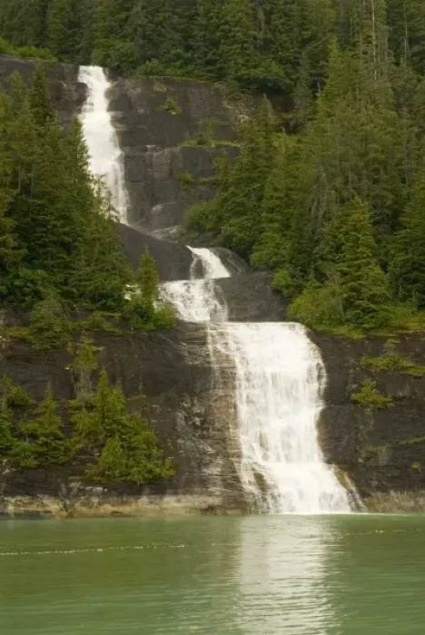 Framed Print : North America, USA, AK, Inside Passage. Waterfall through forest cascades down cliff Framed Print : North America, USA, AK, Inside Passage. Waterfall through forest cascades down cliff