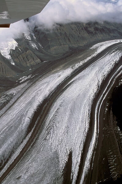 North America, USA, Alaska, Denali National Park. Aerial view of the Muldrow Glacier