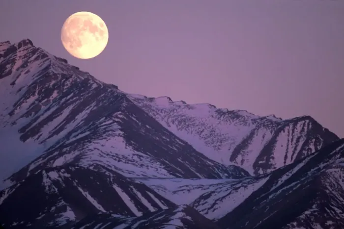 Framed Print : North America, USA, Alaska. Full moon over Gates of the Arctic National Park, Brooks range