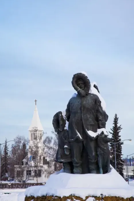 Framed Print : North America, USA, Alaska, Winter Scenes from Fairbanks Musher and Husky Memorial Framed Print : North America, USA, Alaska, Winter Scenes from Fairbanks Musher and Husky Memorial