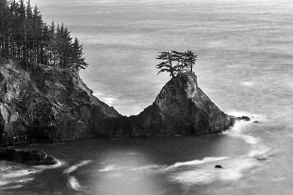 North America, USA, California, . Black and white image of jutting rock formations