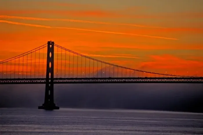 Framed Print : North America, USA, California, San Francisco. Sunrise & fog over the San Francisco Bay Bridge Framed Print : North America, USA, California, San Francisco. Sunrise & fog over the San Francisco Bay Bridge