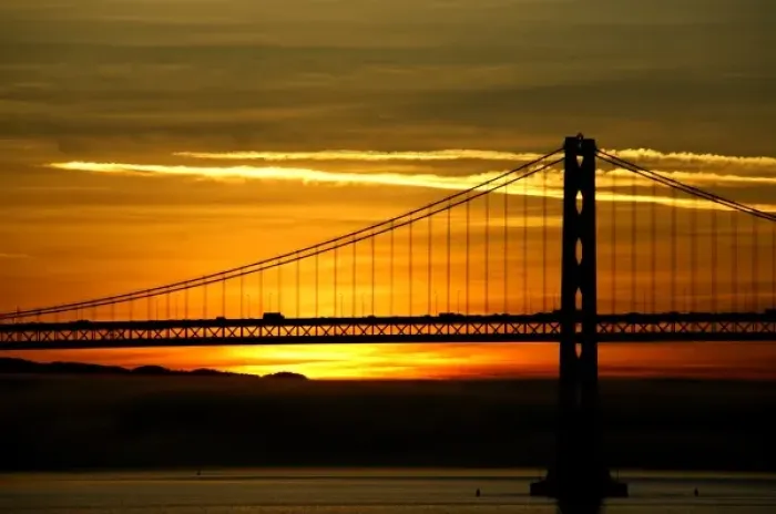 Framed Print : North America, USA, California, San Francisco. Sunrise & fog over the San Francisco Bay Bridge