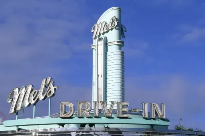 Framed Print : North America, USA, California, Los Angeles, Hollywood. Mels Drive in Diner sign Framed Print : North America, USA, California, Los Angeles, Hollywood. Mels Drive in Diner sign