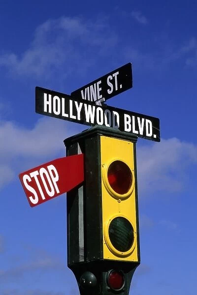 North America, USA, California, Los Angeles, Hollywood and Vine stoplight