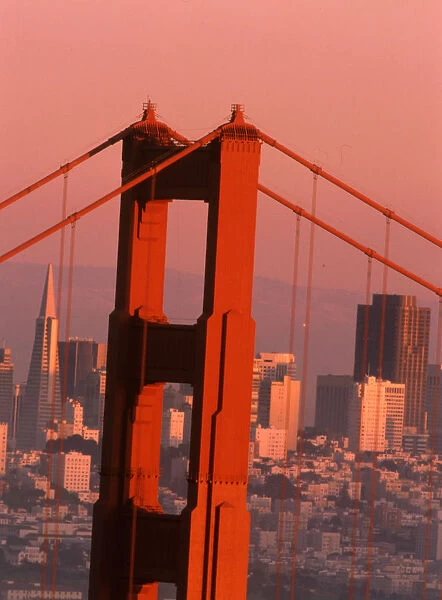 North America, USA, California, San Francisco Golden Gate Bridge and city skyline