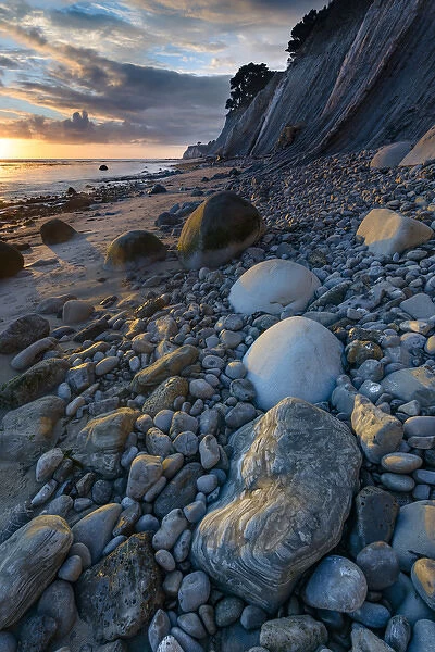 North America, USA, California. Sunset on the emerging rocks at Bowling Ball Beach