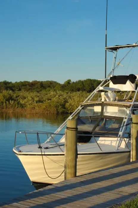 Framed Print : North America, USA, Florida, Ponce Inlet, docked boat Framed Print : North America, USA, Florida, Ponce Inlet, docked boat