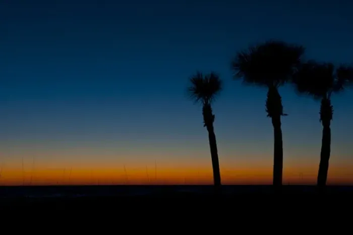 Framed Print : North America, USA, Florida, Sarasota, Orange and blue Sunset on the Crescent Beach