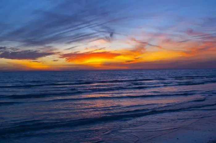 Framed Print : North America, USA, Florida, Sarasota, Sunset on the Crescent Beach, Siesta Key