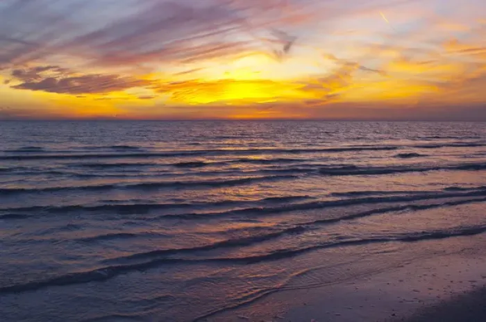 Framed Print : North America, USA, Florida, Sarasota, Sunset on the Crescent Beach, Siesta Key