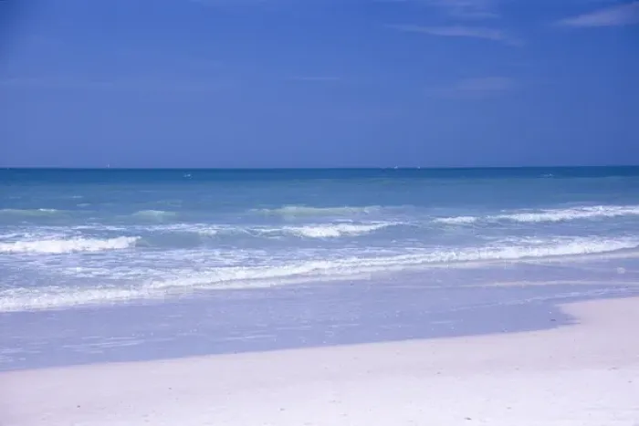 Framed Print : North America, USA, Florida, Sarasota, Crescent Beach, Siesta Key, Surf, Sand, Water Sky