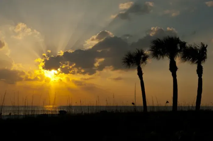 Framed Print : North America, USA, Florida, Sarasota, cloudy Sunset on the Crescent Beach, Siesta Key