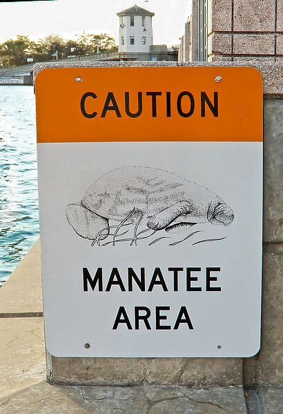 North America, USA, Florida, Tampa. Florida Manatees caution sign