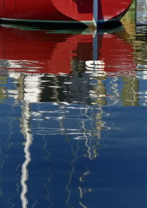 Framed Print : North America, USA, Florida, Titusville, Red sailboat and red, white and blue reflections on water Framed Print : North America, USA, Florida, Titusville, Red sailboat and red, white and blue reflections on water