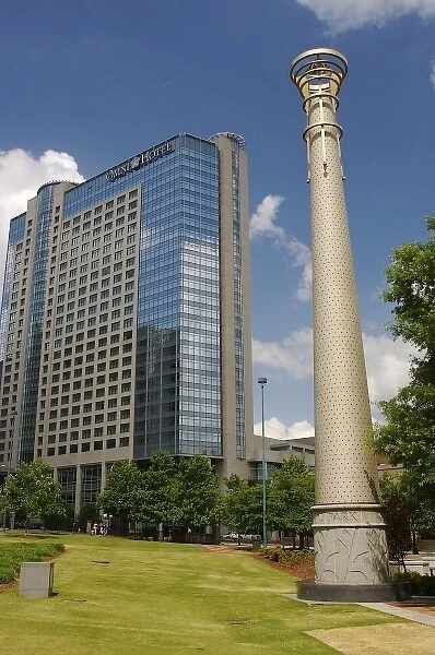 North America, USA, Georgia, Atlanta. The Omni Hotel as seen from Centennial Olympic Park