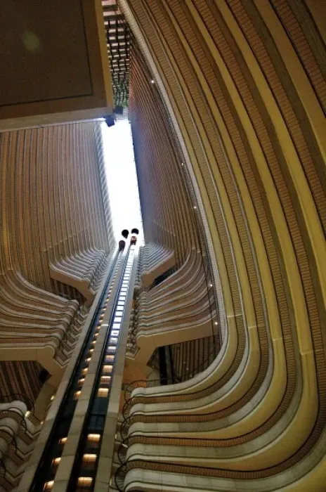 Framed Print : North America, USA, Georgia, Atlanta. Looking up through the Atlanta Marriott Marquis