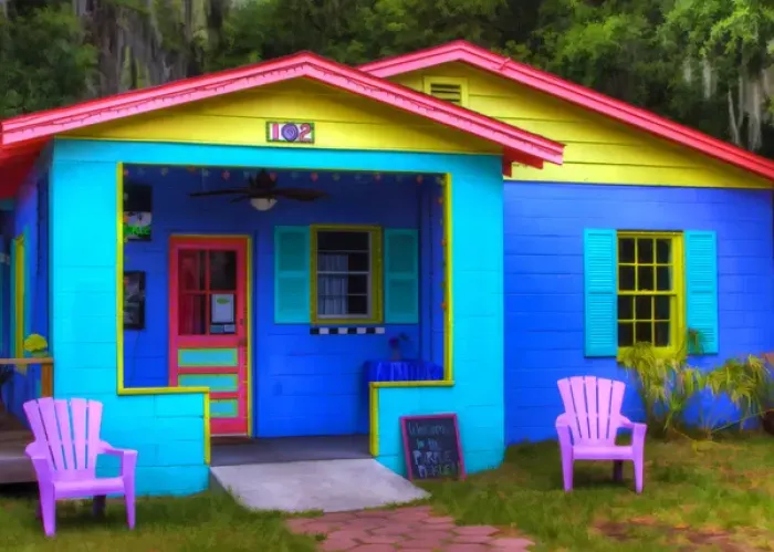 Framed Print : North America, USA, Georgia; Darien; Colorful building in Historic Darien Georgia