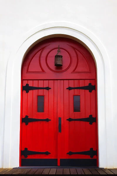 North America, USA, Georgia; Darien; Red arched door of Church