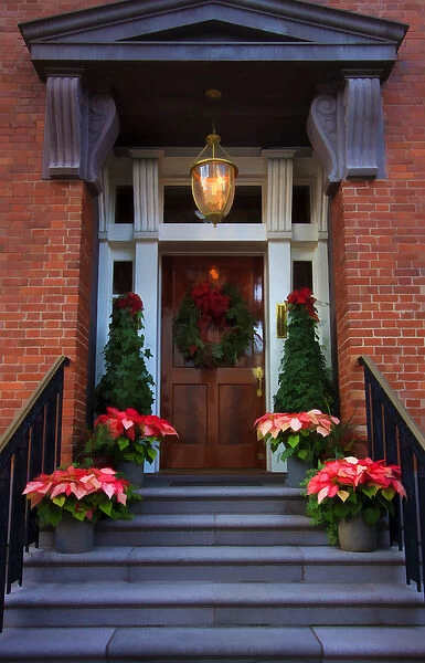 North America, USA, Georgia; Decorative Christmas entrance to home in the Historic