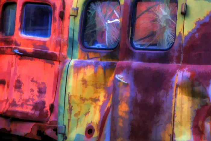 Framed Print : North America, USA, Georgia; Back doors of old vans at Old Car City