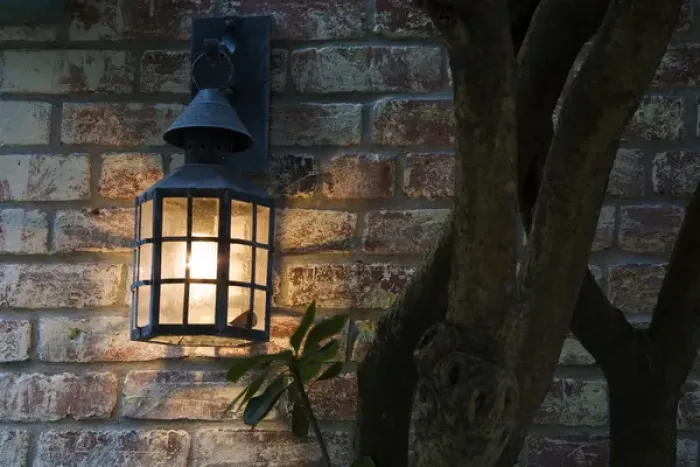 Framed Print : North America, USA, Georgia, Savannah. Lantern on a brick wall of a home in historical