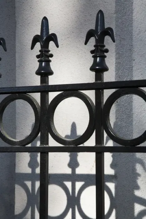 Framed Print : North America, USA, Georgia, Savannah. Wrought iron railing with shadows Framed Print : North America, USA, Georgia, Savannah. Wrought iron railing with shadows
